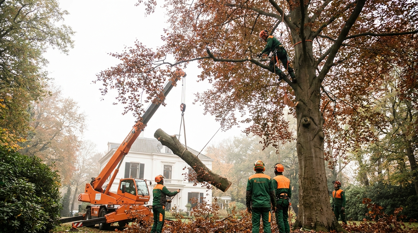 Alt-Rotbuche am Elbhang wird mit Kran in einem Blankeneser Villengarten gefällt